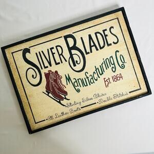 Primitive Farmhouse Christmas Silver Blades Ice Skating Wooden Wall Decor
